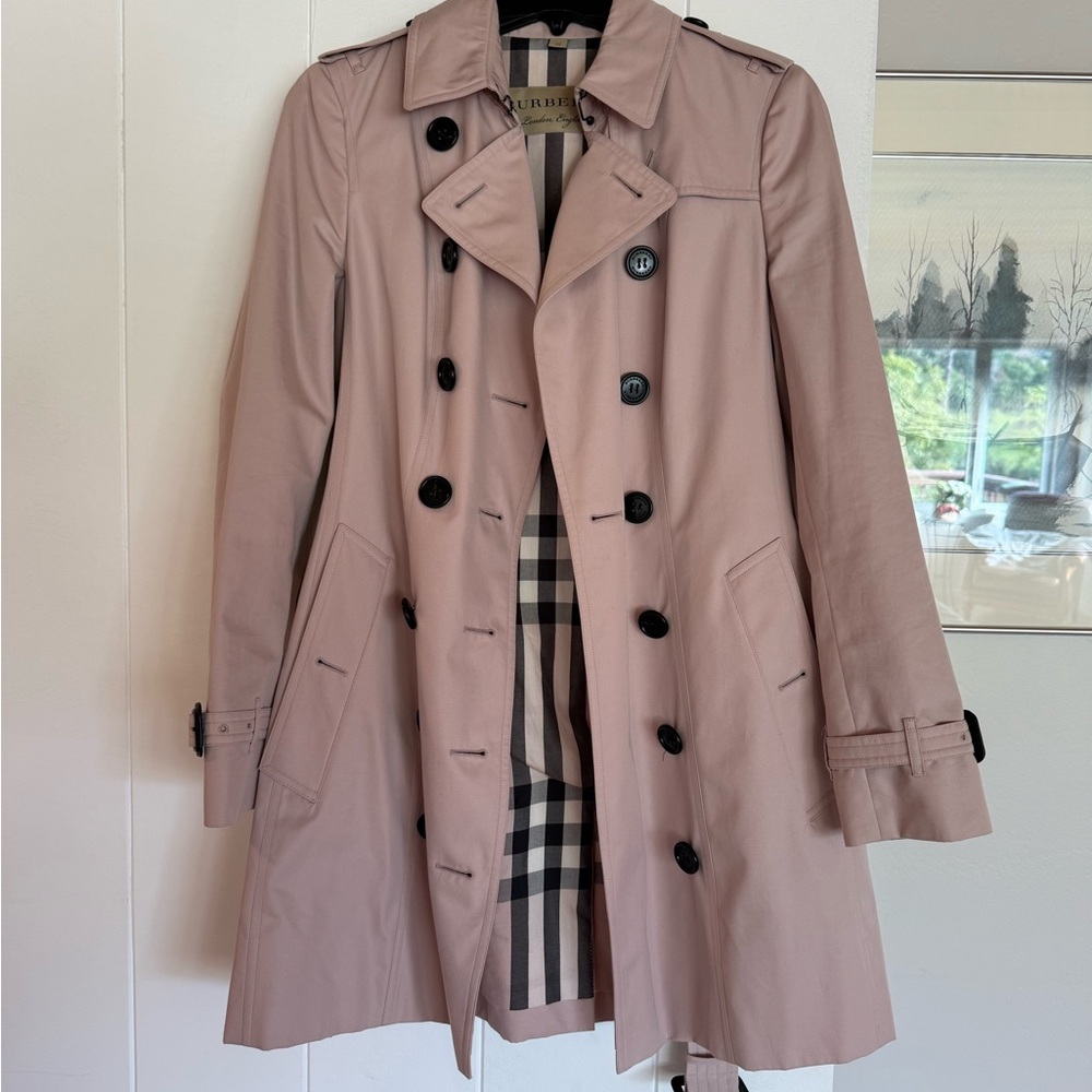 Burberry Pink Trench Coat with Black Accents